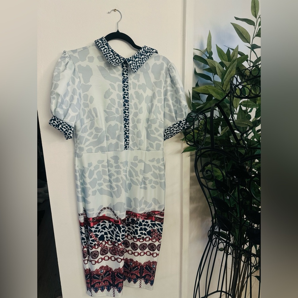 Chic White and Red Patterned Midi Dress